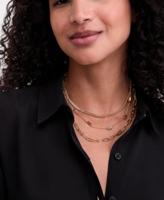 Gold-Tone Multi Strand Mixed Chain Layered Necklace, 16" + 3" extender