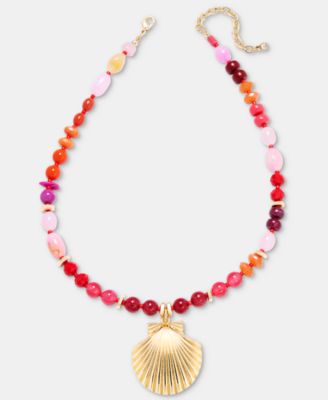 Beaded Shell Pendant Necklace, 16" + 2" extender