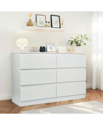 6 Drawer White Dresser - Modern Bedroom Storage Cabinet
