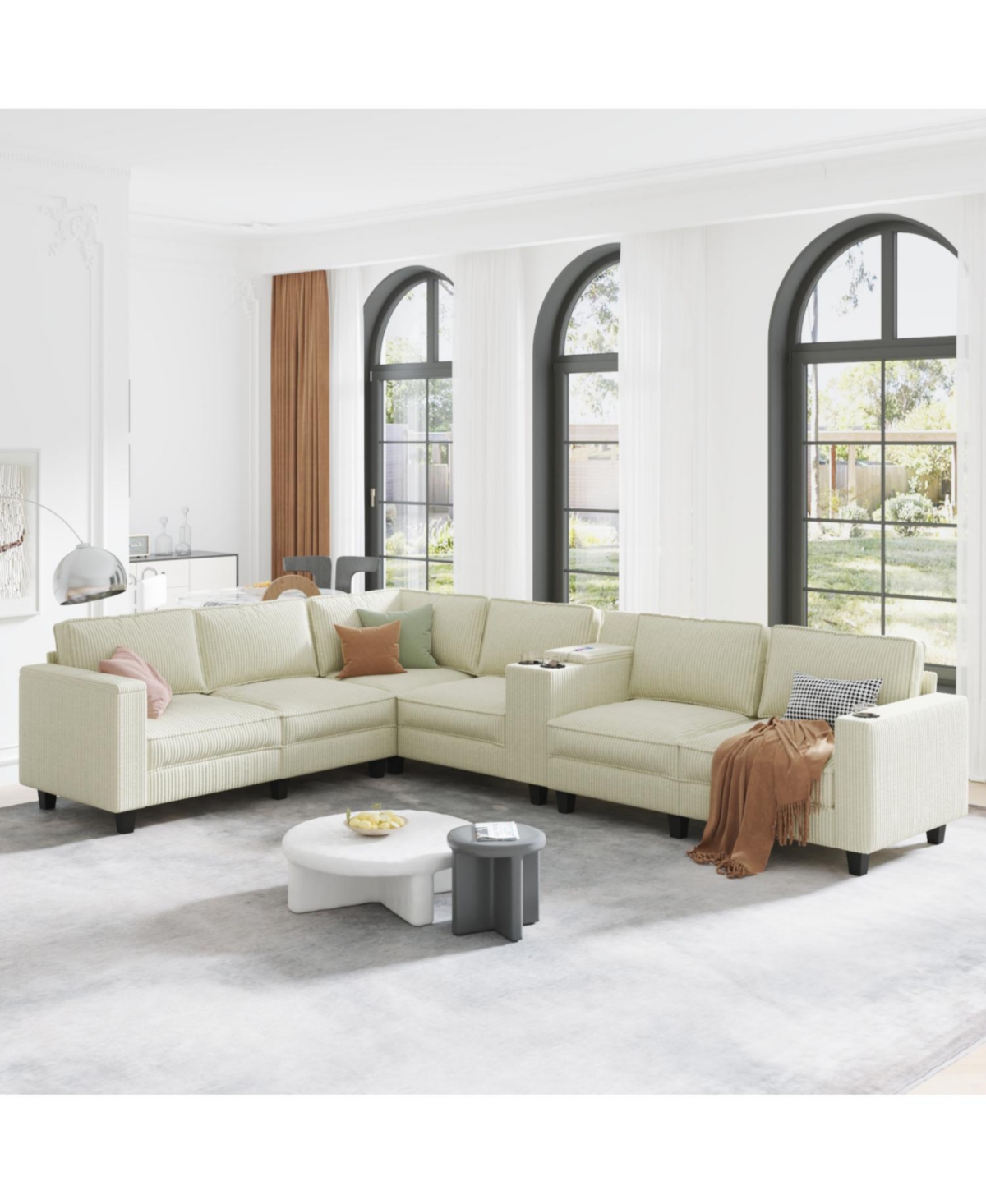 Streamdale Furniture L-Shaped Corduroy Sofa w/ Storage Usb & Console