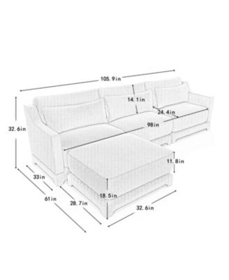 Chenille 3-Seater Sofa w/ Ottomans - Sky Blue