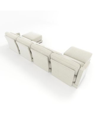 Beige Chenille 4-Seater Sofa with Ottoman