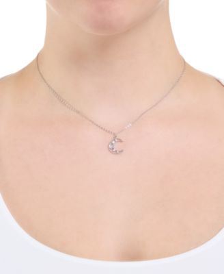 Cubic Zirconia & Simulated Opal Moon Pendant Necklace