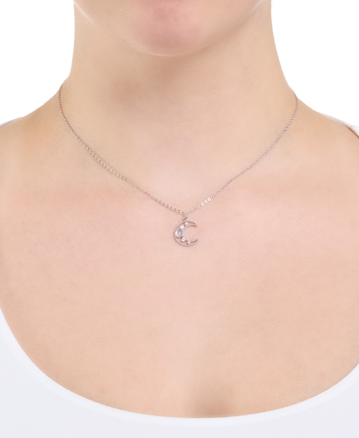 Macy's Cubic Zirconia & Simulated Opal Moon Pendant Necklace