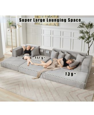 Oversize Cloud Couch L-Shape Sofa Bed, 8 Pillows, Corduroy