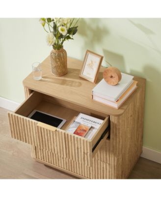  3 Drawer Dresser Set - Modern Nightstand, Oak Finish