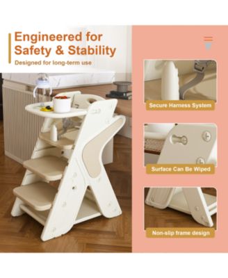 Adjustable Height High Chair with 5-Point Harness & Tray