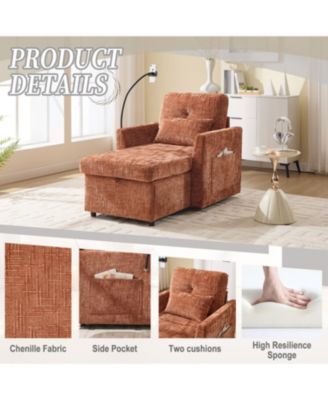  Multifunctional Chenille Recliner Sofa with Storage & Phone Bracket