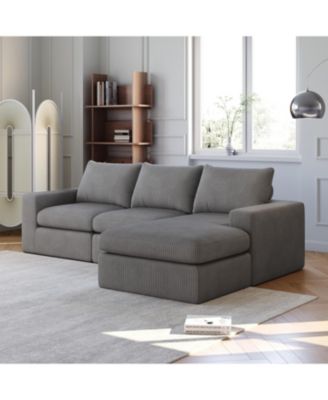 99" Corduroy Sectional Sofa with Chaise & 3 Pillows