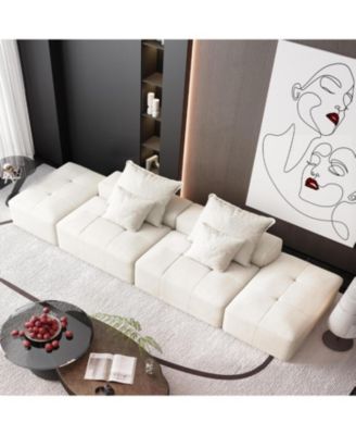  Modern Chenille Sectional Sofa with Ottomans & Pillows - BEIGE