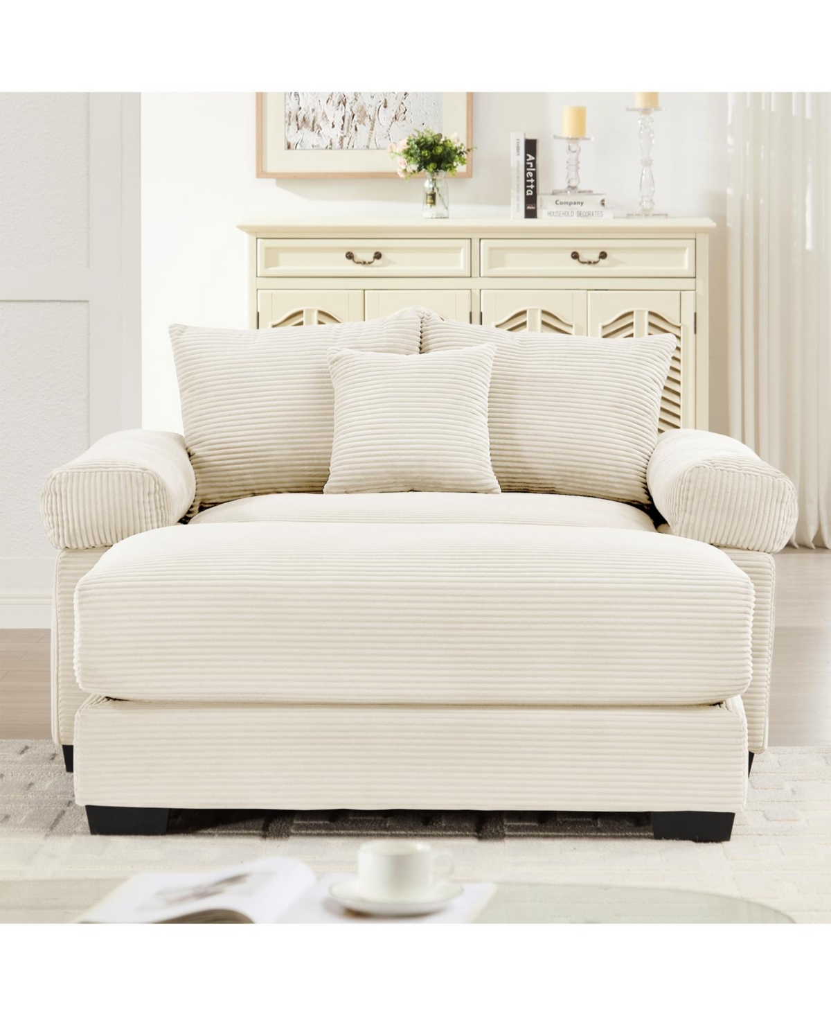 Streamdale Furniture Oversized Cloud Corduroy Sectional Couch with Ottoman & Pillows