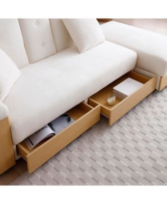  Convertible Sleeper Sofa Bed with Storage Ottoman & Drop Down Table - Beige