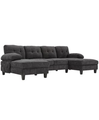 U-Shaped Chenille Sectional Sofa with Dual Chaise & Storage
