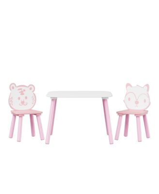 Streamdale Kids 3-Piece Table & Chair Set - Animal Backrest (Pink/White)