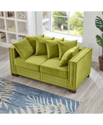 Green Velvet Loveseat Sofa Silver Nails Modern Design