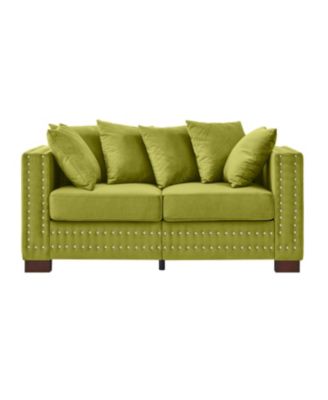 Green Velvet Loveseat Sofa Silver Nails Modern Design