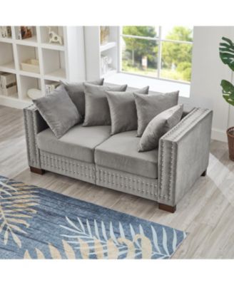 Modern Grey Velvet Sofa 2+3 Seater Silver Nailhead Trim