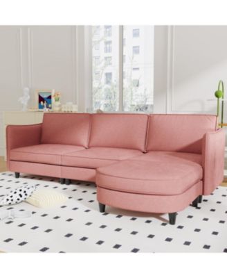 107.8" 3 Seater L-Shaped Sofa Couch with Ottoman & Pockets