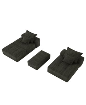 Modern Oversized Chenille Sectional Sofa with Ottoman & Pillows