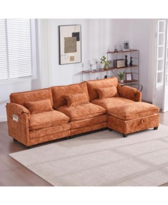 Oversized Sectional Sofa Cloud Couch w/ Ottoman, USB & Phone Holder