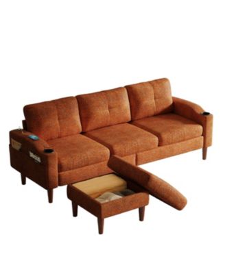 Streamdale Orange Convertible Sofa with Storage & Footstools