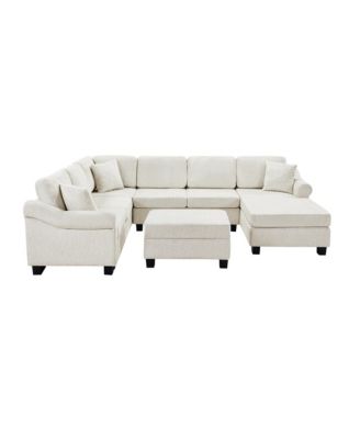 111.8" U-Shaped Chenille Sectional Sofa with Ottoman