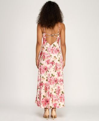 Juniors' Back Zipper Spaghetti Strap Emma Midi Dress