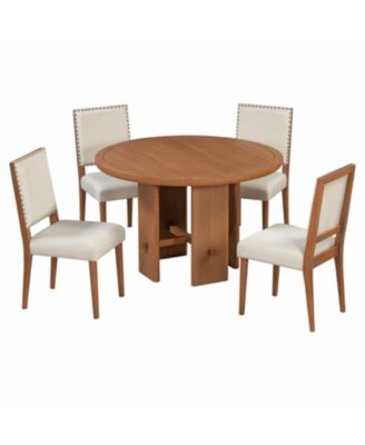 5-Piece Round Dining Set- Table & 4 Upholstered Chairs