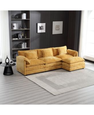 Oversized Chenille Sectional Sofa with Ottoman & Memory Foam