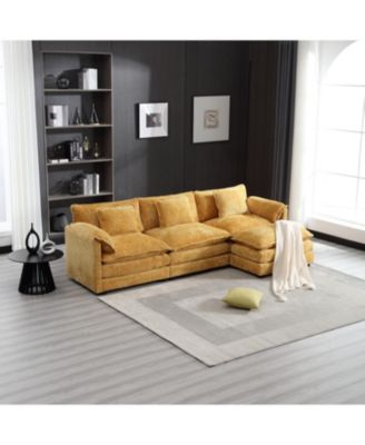 Oversized Chenille Sectional Sofa with Ottoman & Memory Foam