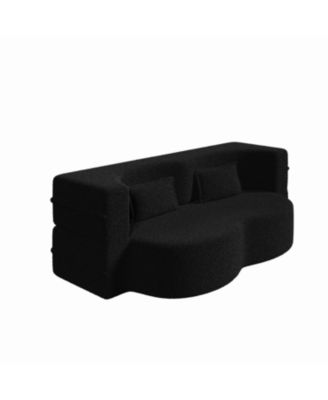 Modern Convertible Teddy Fabric Sleeper Sofa Bed with 2 Pillows