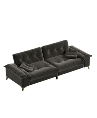 Modern 4-Seat Cloud Sofa, Wide Arms, Tufted, Chenille, Dark Grey