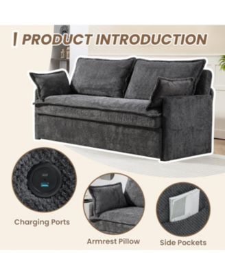 Pull Out Sofa Bed, Corduroy Sleeper Couch w/ Storage & USB Ports