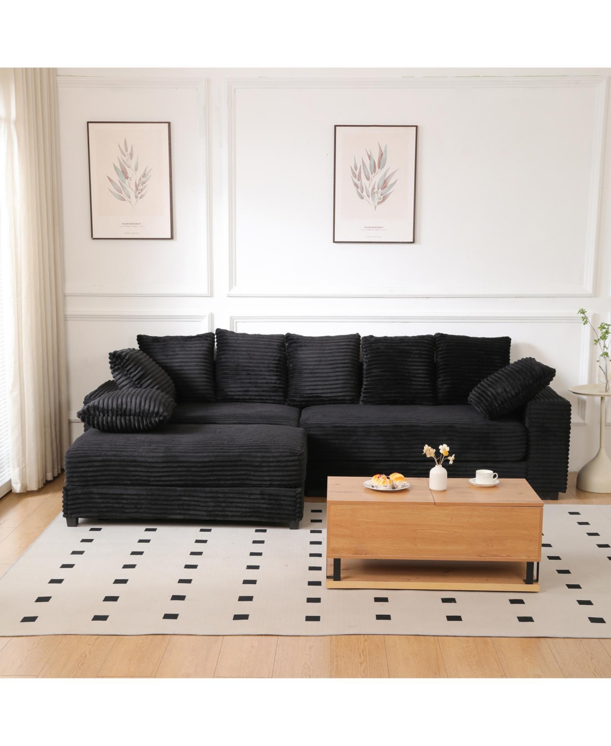 Streamdale Furniture Corduroy Sectional Sofa w/ Ottoman & Pillows