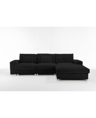 Streamdale Nordic L-shaped Flannel Sofa, Wooden Frame, Minimalist Living Room