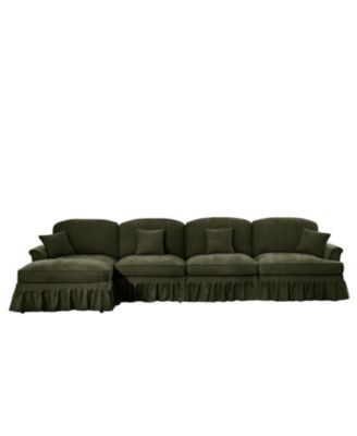 Green Chenille Sectional Sofa with Ottoman