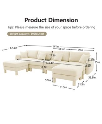 Streamdale Boucle U-Shape Sectional Sofa with Shell Armrests & Ottomans - Beige