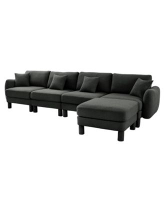 Boucle 4-Seater Sectional Sofa with Ottoman, Shell Armrests