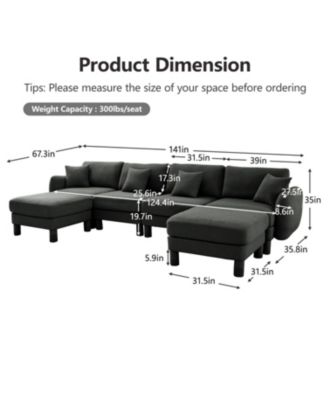 Boucle U-Shape Sectional Sofa with Ottomans & Shell Armrests