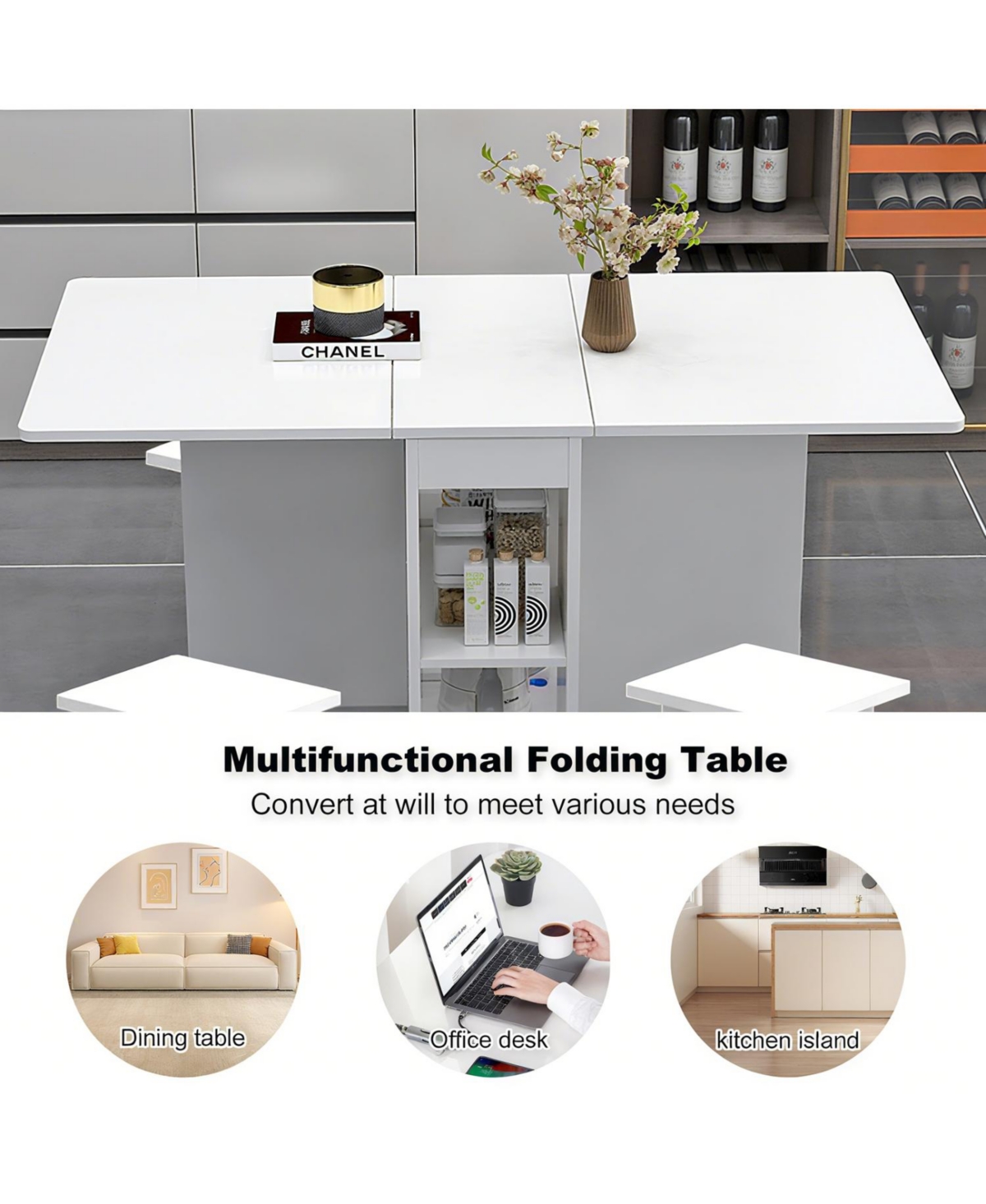 Streamdale Furniture Folding Drop Leaf Dining Set with Storage & Wheels