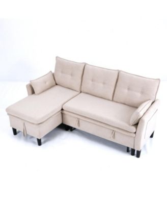 L-Shaped Sectional Sofa w/ Storage - Beige Cotton-Linen