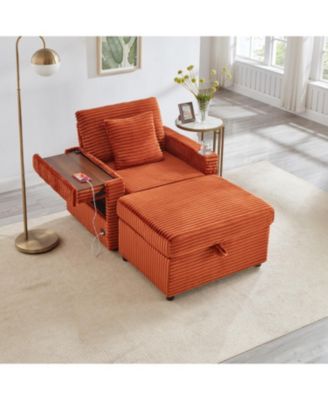 Fluffy Corduroy Lazy Sofa w/ Ottoman, Table & Storage