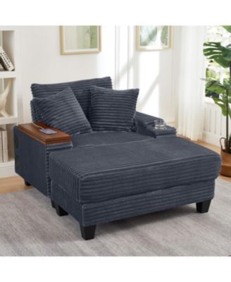 Streamdale Corduroy Sofa Bed with Ottoman, Bluetooth, USB, Rotating Table