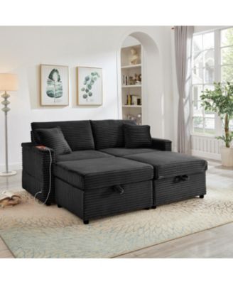 Corduroy Loveseat Sofa with Ottomans & Table
