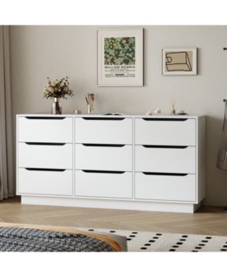 Streamdale White 9-Drawer Dresser - Modern Long Chest for Bedroom/Living Room
