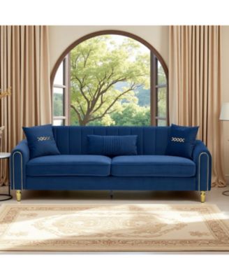 Modern Plush 3-Seater Sofa with Pillows & Metal Legs