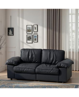 Black Faux Leather Storage Loveseat - Modern 2-Seater Sofa