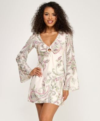 Juniors' Long-Sleeve V-Neck Short Dress