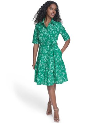 Women's Short-Sleeve Tiered Shirt Dress