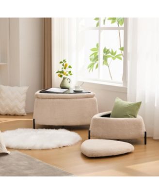 29.9" Wide Storage Ottoman Set with Metal Legs